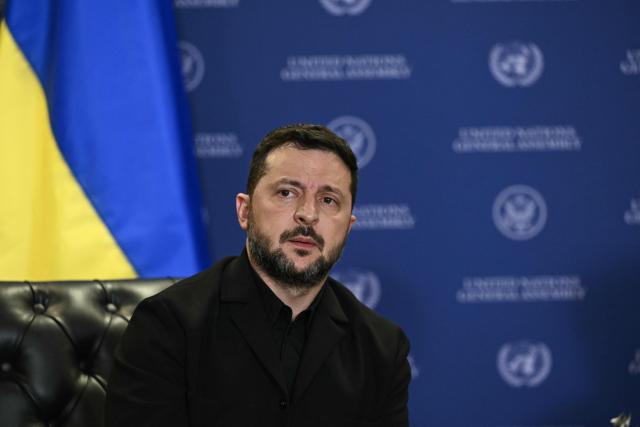 Ukraine's President Volodymyr Zelensky looks on as he meets with US President Donald Trump on the sidelines of the 81st United Nations General Assembly in New York on September 22, 2026. (Photo by Brendan SMIALOWSKI / AFP)