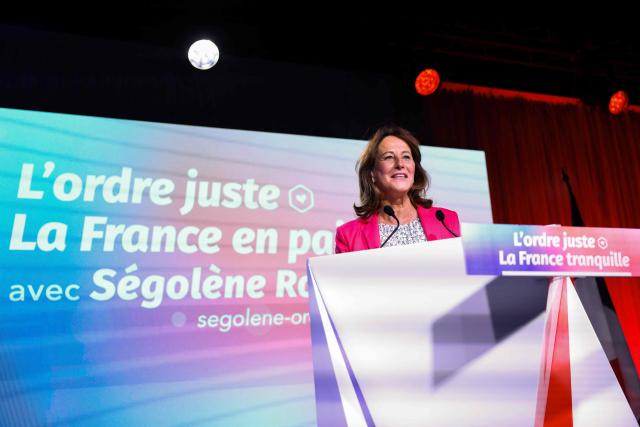 Candidate in the Socialist (PS) and centre-left Place Publique (PP) parties primary ahead of France's 2027 presidential election Segolene Royal speaks on stage during her campaign meeting in Alfortville, suburbs of Paris on September 22, 2026. (Photo by Kenzo TRIBOUILLARD / AFP)