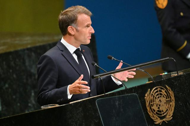France's President Emmanuel Macron speaks during the 81st United Nations General Assembly at the United Nations Headquarters in New York, on September 22, 2026. (Photo by ANGELA WEISS / AFP)
