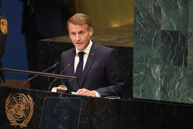 President Emmanuel Macron addresses the 81st United Nations General Assembly at UN headquarters in New York on September 22, 2026. (Photo by Ludovic MARIN / AFP)