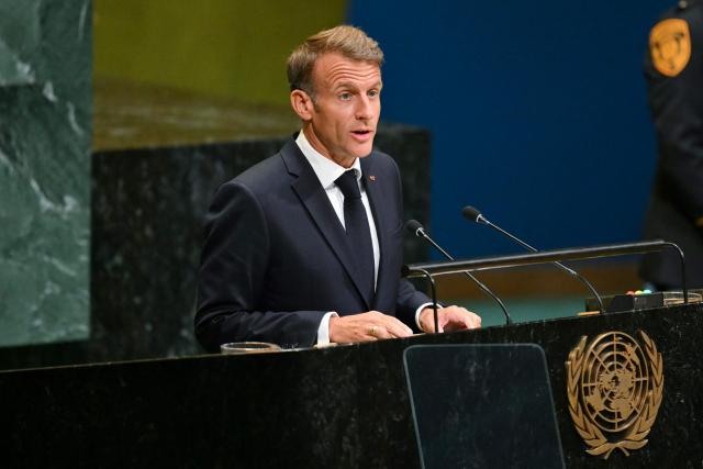 France's President Emmanuel Macron speaks during the 81st United Nations General Assembly at the United Nations Headquarters in New York, on September 22, 2026. (Photo by ANGELA WEISS / AFP)