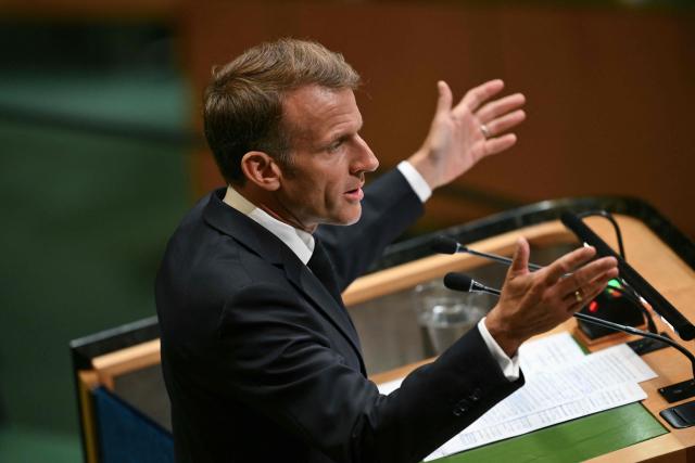 President Emmanuel Macron addresses the 81st United Nations General Assembly at UN headquarters in New York on September 22, 2026. (Photo by ANGELA WEISS / AFP)
