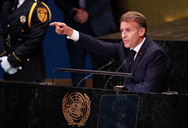 France's President Emmanuel Macron speaks during the 81st United Nations General Assembly at the United Nations Headquarters in New York, on September 22, 2026. (Photo by Ludovic MARIN / AFP)