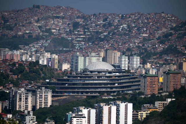 This view shows El Helicoide (C), a detention facility operated by the Bolivarian National Intelligence Service (SEBIN), in Caracas on September 22, 2026. (Photo by Federico PARRA / AFP)