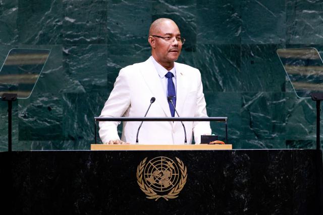 Seychelles President Patrick Herminie speaks during the 81st United Nations General Assembly at the United Nations Headquarters in New York, on September 22, 2026. (Photo by Leonardo MUNOZ / AFP)