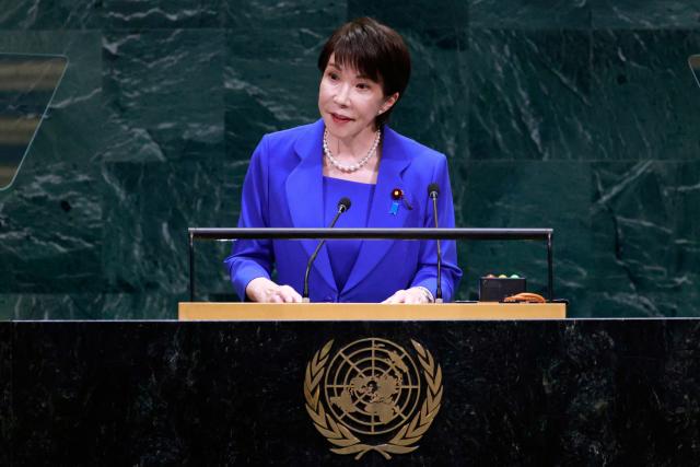 Japan's Prime Minister Sanae Takaichi speaks during the 81st United Nations General Assembly at the United Nations Headquarters in New York, on September 22, 2026. (Photo by Leonardo MUNOZ / AFP)