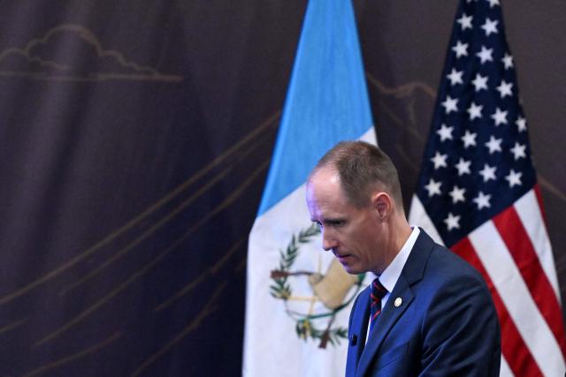 U.S. Acting Deputy Assistant Attorney General Brian Skaret leaves after a joint press conference held by Guatemalan and U.S. authorities in Guatemala City on September 22, 2026. The governments of the United States and Guatemala announced on September 22 an alliance between prosecutors of both countries to strengthen the fight against organized crime, drug cartels, and their "narco-political" allies. (Photo by Johan ORDONEZ / AFP)