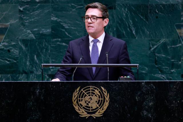 British Prime Minister Andy Burnham speaks during the 81st United Nations General Assembly at the United Nations Headquarters in New York, on September 22, 2026. (Photo by Leonardo MUNOZ / AFP)