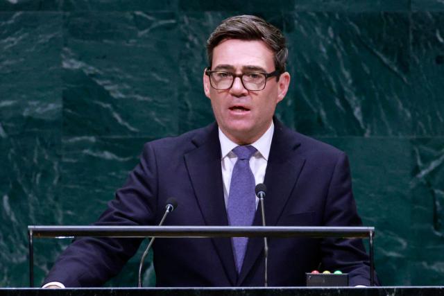 British Prime Minister Andy Burnham speaks during the 81st United Nations General Assembly at the United Nations Headquarters in New York, on September 22, 2026. (Photo by Leonardo MUNOZ / AFP)