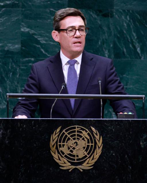 British Prime Minister Andy Burnham speaks during the 81st United Nations General Assembly at the United Nations Headquarters in New York, on September 22, 2026. (Photo by Leonardo MUNOZ / AFP)