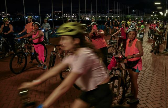 Cyclists take part in a ride along the Cinta Costera to mark World Car-Free Day in Panama City on September 22, 2026. (Photo by MARTIN BERNETTI / AFP)