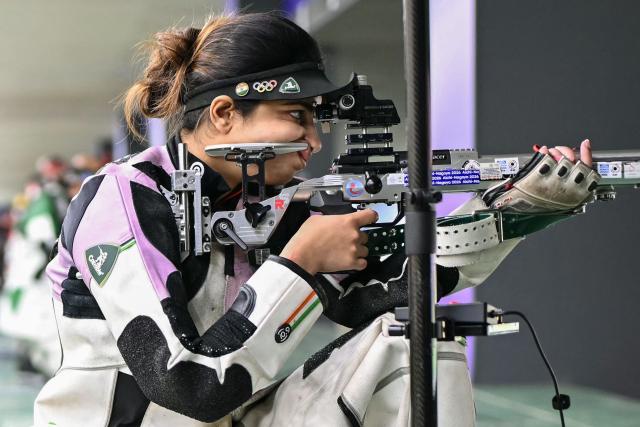 India's Ashi Chouksey takes part in a shooting training session during the 2026 Asian Games at the Aichi Prefectural Genral Shooting Gallery in Toyota on September 23, 2026. (Photo by MOHD RASFAN / AFP)