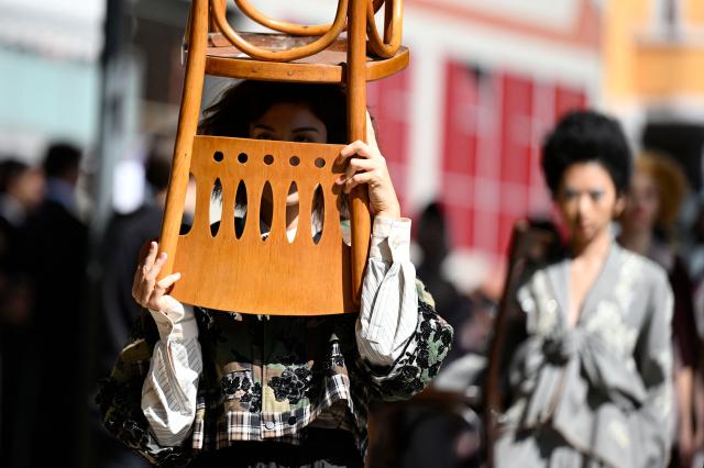 A model walks the runway during the Antonio Marras collection show as part of Women's Spring/Summer 2027 Milan's fashion week, on September 23, 2026. (Photo by Piero CRUCIATTI / AFP)
