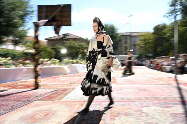 A model walks the runway during the Antonio Marras collection show as part of Women's Spring/Summer 2027 Milan's fashion week, on September 23, 2026. (Photo by Piero CRUCIATTI / AFP)