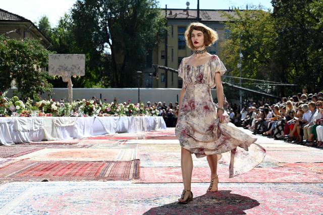 A model walks the runway during the Antonio Marras collection show as part of Women's Spring/Summer 2027 Milan's fashion week, on September 23, 2026. (Photo by Piero CRUCIATTI / AFP)