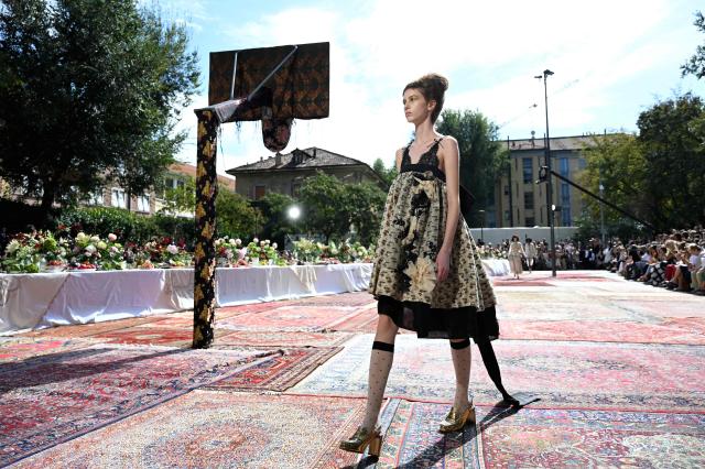 A model walks the runway during the Antonio Marras collection show as part of Women's Spring/Summer 2027 Milan's fashion week, on September 23, 2026. (Photo by Piero CRUCIATTI / AFP)