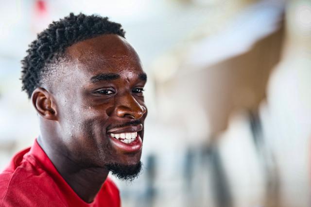 Belgium's midfielder Mandela Keita speaks during a press conference ahead of the team's UEFA Nations League football match against Italy at the national training centre in Tubize, on September 23, 2026. (Photo by BRUNO FAHY / Belga / AFP) / Belgium OUT