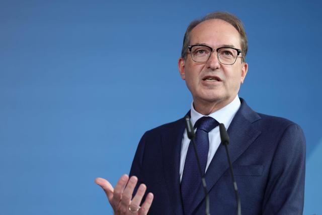German Interior Minister Alexander Dobrindt speaks during a press conference on an action plan to combat abuse of social benefits in Berlin on September 23, 2026.  (Photo by Odd ANDERSEN / AFP)