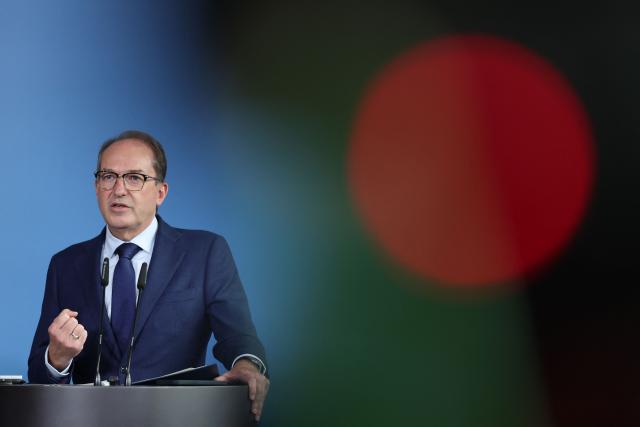 German Interior Minister Alexander Dobrindt speaks during a press conference on an action plan to combat abuse of social benefits in Berlin on September 23, 2026.  (Photo by Odd ANDERSEN / AFP)