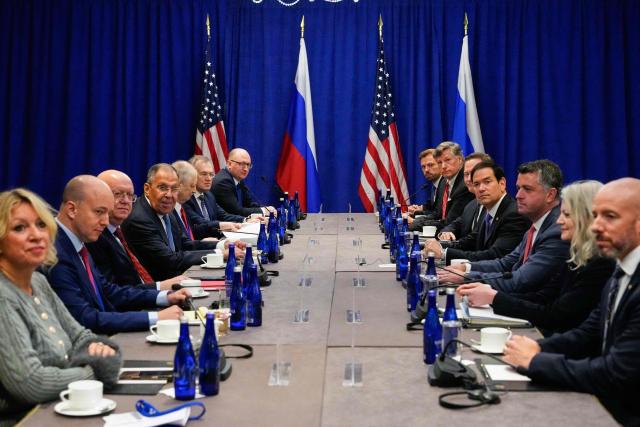 US Secretary of State Marco Rubio (center R) meets with Russian Foreign Minister Sergey Lavrov (center L) on the sidelines of the 81st United Nations General Assembly in New York, on September 23, 2026. (Photo by Yuki Iwamura / POOL / AFP)