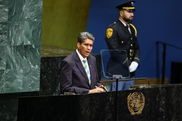 Palau's President Surangel Whipps Jr. speaks during the 81st United Nations General Assembly at the United Nations Headquarters in New York, on September 23, 2026. (Photo by CHARLY TRIBALLEAU / AFP)