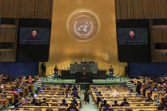 Ukraine President Volodymyr Zelensky addresses the 81st United Nations General Assembly at UN headquarters in New York on September 23 2026. (Photo by TIMOTHY A. CLARY / AFP)