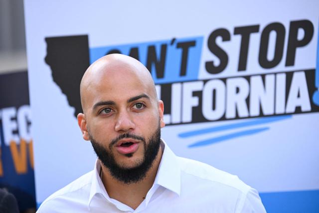 California Assemblymember Isaac Bryan speaks during a news conference about protecting voting rights ahead of the November midterm elections, in Los Angeles, California on September 23, 2026. (Photo by Patrick T. Fallon / AFP)