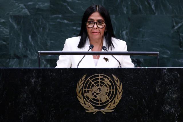 Venezuela’s Acting President Delcy Rodriguez speaks during the 81st United Nations General Assembly at the United Nations Headquarters in New York, on September 23, 2026. (Photo by Leonardo MUNOZ / AFP)