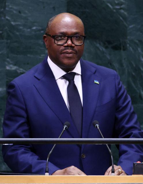 Rwanda’s Prime Minister Justin Nsengiyumva speaks during the 81st United Nations General Assembly at the United Nations Headquarters in New York, on September 23, 2026. (Photo by Leonardo MUNOZ / AFP)