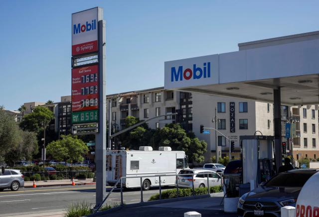 Gas prices above $7 a gallon for regular gasoline and $8 a gallon for diesel are displayed at a Mobil gas station in Los Angeles, on September 23, 2026. On September 22, US President Donald Trump expressed support for a diesel export ban, with fuel prices having surged on the back of the Middle East war. (Photo by Michael IP / AFP)