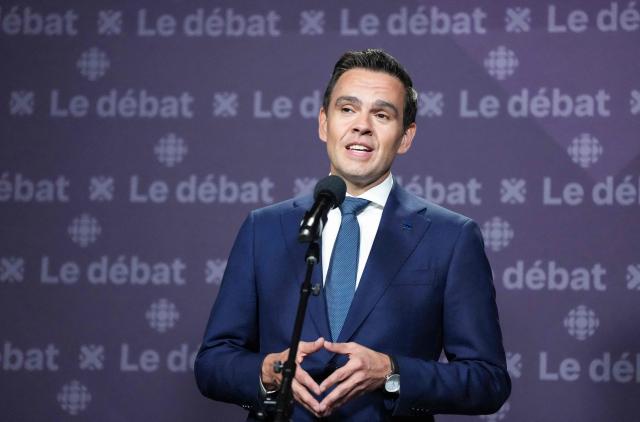Leader of the Quebec Liberal Party (PLQ) Charles Milliard speaks to the media following the third and final televised Quebec election debate in Montreal, Quebec, Canada on September 23, 2026. Quebec voters will cast their vote on October 5. (Photo by Christopher Katsarov / POOL / AFP)