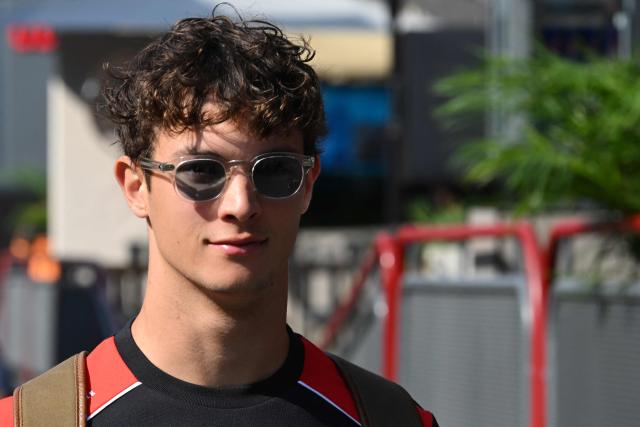 Haas F1 Team's British driver Oliver Bearman arrives in the paddock for the first practice session ahead of the Formula One Azerbaijan Grand Prix at the Baku City Circuit in Baku on September 24, 2026. (Photo by Igor IVANKO / AFP)