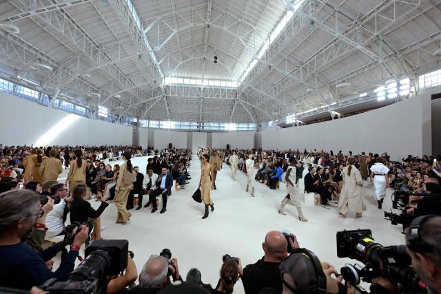 Models walk the runway during the Max Mara collection show as part of the Women's Spring/Summer 2027 Milan's fashion week, on September 24, 2026. (Photo by Stefano Rellandini / AFP)