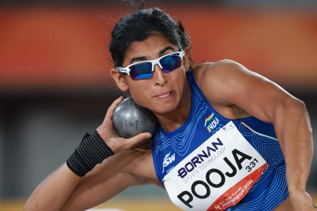 India's Pooja competes in the women's heptathlon shot put event during the 2026 Asian Games at Nagoya City Mizuho Park Athletic Stadium in Nagoya, Aichi Prefecture on September 24, 2026. (Photo by DAVID GRAY / AFP)