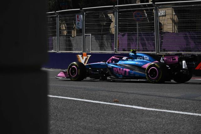 Alpine's Argentine driver Franco Colapinto steers his car during the first practice session ahead of the Formula One Azerbaijan Grand Prix at the Baku City Circuit in Baku on September 24, 2026. (Photo by Igor IVANKO / AFP)