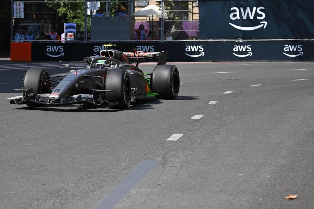 Audi's Brazilian driver Gabriel Bortoleto steers his car during the first practice session ahead of the Formula One Azerbaijan Grand Prix at the Baku City Circuit in Baku on September 24, 2026. (Photo by Igor IVANKO / AFP)