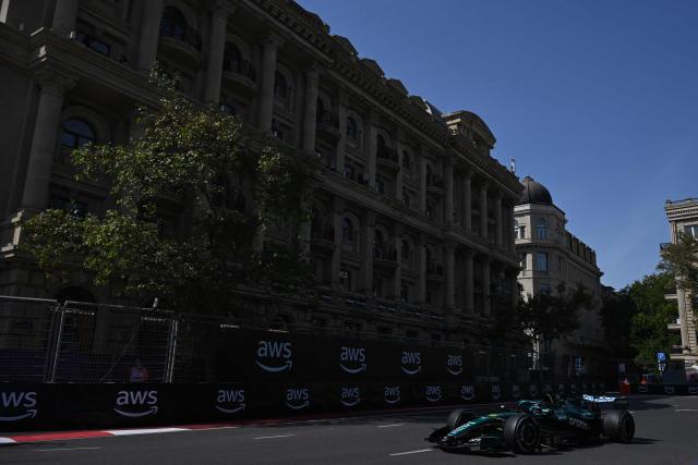 Aston Martin's Canadian driver Lance Stroll steers his car during the first practice session ahead of the Formula One Azerbaijan Grand Prix at the Baku City Circuit in Baku on September 24, 2026. (Photo by Igor IVANKO / AFP)