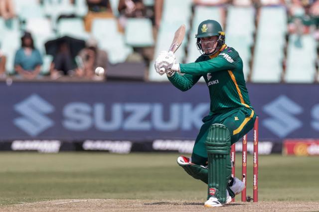 South Africa's Matthew Breetzke plays a shot during the first one-day international (ODI) cricket match between South Arica and Australia at the Kingsmead stadium in Durban on September 24, 2026. (Photo by GIANLUIGI GUERCIA / AFP)