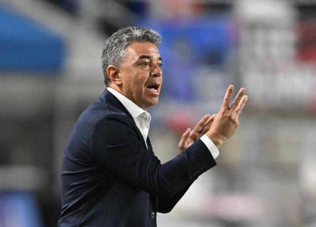 Ecuador's head coach Marcelo Gallardo reacts during the friendly football match between South Korea and Ecuador in Suwon on September 24, 2026. (Photo by Jung Yeon-je / AFP)