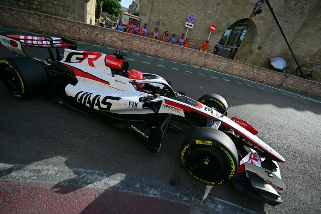 Haas F1 Team's French driver Esteban Ocon steers his car during the second practice session ahead of the Formula One Azerbaijan Grand Prix at the Baku City Circuit in Baku on September 24, 2026. (Photo by Andrej ISAKOVIC / AFP)
