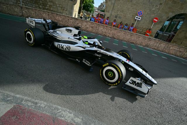 Cadillac's Mexican driver Sergio Perez steers his car during the second practice session ahead of the Formula One Azerbaijan Grand Prix at the Baku City Circuit in Baku on September 24, 2026. (Photo by Andrej ISAKOVIC / AFP)