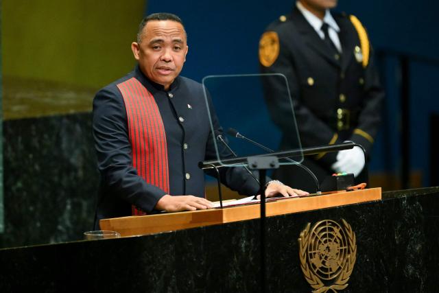 Madagascar's President Michael Randrianirina speaks during the 81st United Nations General Assembly at the United Nations Headquarters in New York, on September 24, 2026. (Photo by ANGELA WEISS / AFP)