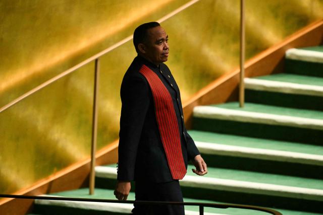 Madagascar's President Michael Randrianirina arrives to speak during the 81st United Nations General Assembly at the United Nations Headquarters in New York, on September 24, 2026. (Photo by ANGELA WEISS / AFP)