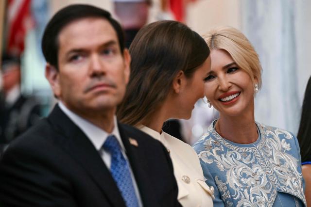 US Secretary of State Marco Rubio (L) and Ivanka Trump (R) look on before US President Donald Trump and China's President Xi Jinping deliver remarks in the Cross Hall of the White House in Washington, DC, on September 24, 2026. President Xi is on a State visit to the United States from September 23 to 25. (Photo by Brendan SMIALOWSKI / AFP)
