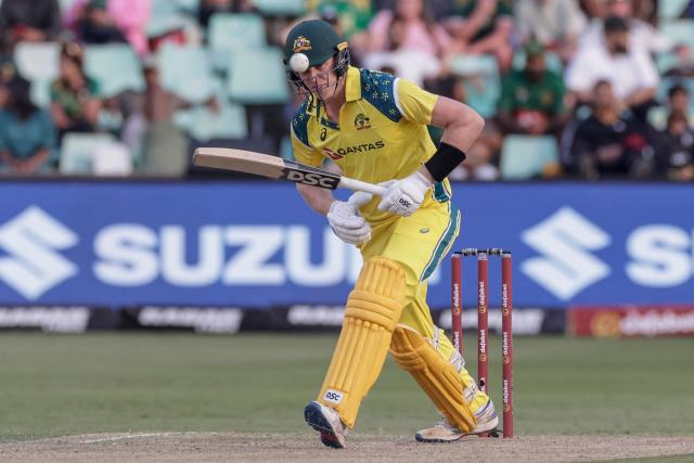 TOPSHOT - Australia's Jack Edwards plays as shot during the first one-day international (ODI) cricket match between South Arica and Australia at the Kingsmead stadium in Durban on September 24, 2026. (Photo by GIANLUIGI GUERCIA / AFP)