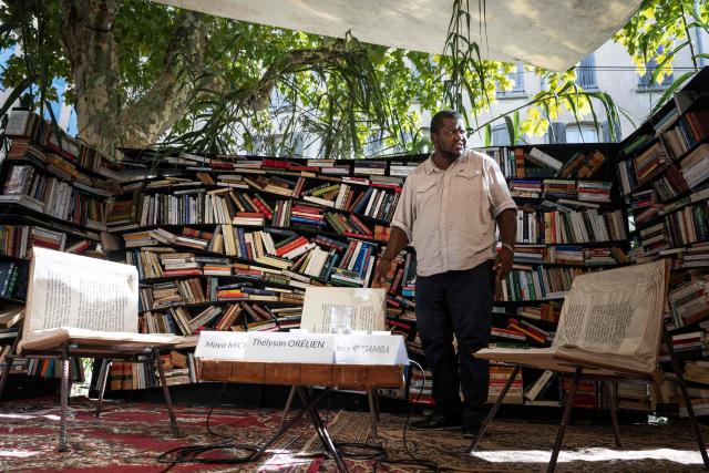 Canadian-Haitian novelist Thelyson Orelien looks on as he takes part in the 28th edition of "Les Correspondances" literature festival in Manosque, south-eastern France on September 24, 2026. (Photo by JOEL SAGET / AFP)