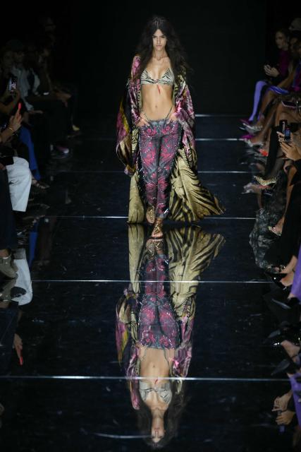 A model walks the runway during the Roberto Cavalli collection show as part of Women's Spring/Summer 2027 Milan's fashion week, on September 24, 2026. (Photo by Marco BERTORELLO / AFP)