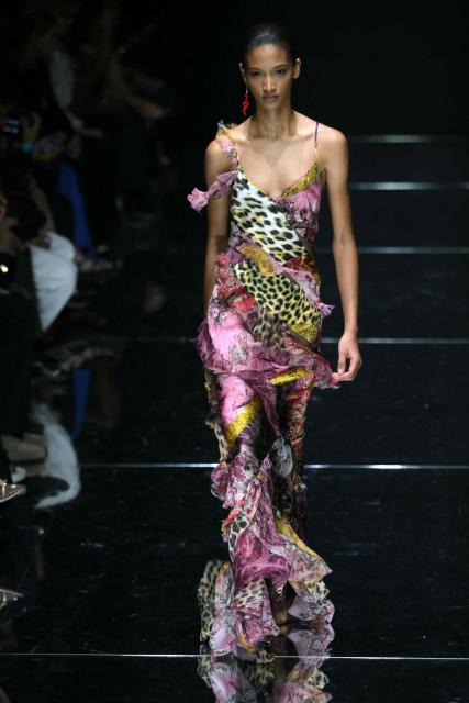 A model walks the runway during the Roberto Cavalli collection show as part of Women's Spring/Summer 2027 Milan's fashion week, on September 24, 2026. (Photo by Marco BERTORELLO / AFP)