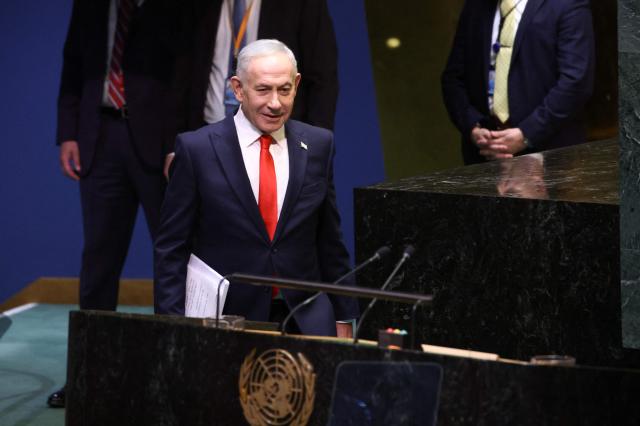 Israeli Prime Minister Benjamin Netanyahu arrives to address the 81st United Nations General Assembly at UN headquarters in New York on September 24, 2026. (Photo by Leonardo MUNOZ / AFP)