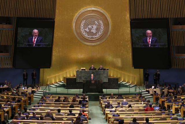 Israel's Prime Minister Benjamin Netanyahu speaks during the 81st United Nations General Assembly at the United Nations Headquarters in New York, on September 24, 2026. (Photo by TIMOTHY A. CLARY / AFP)
